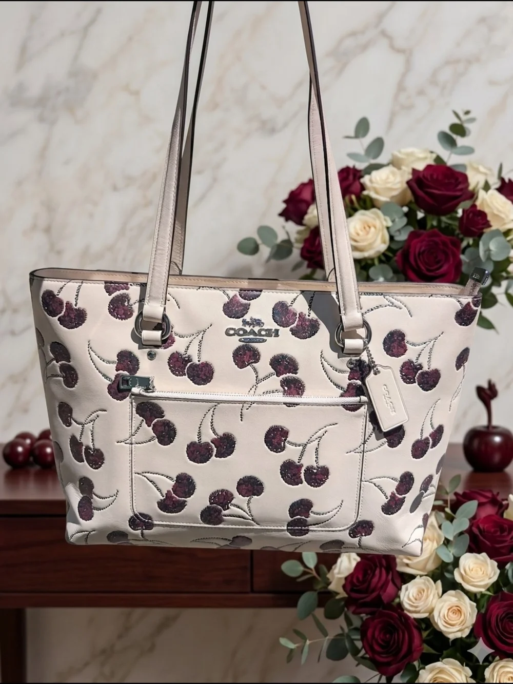 Coach Cherry Print Station Tote Bag Chalk Multi NWT